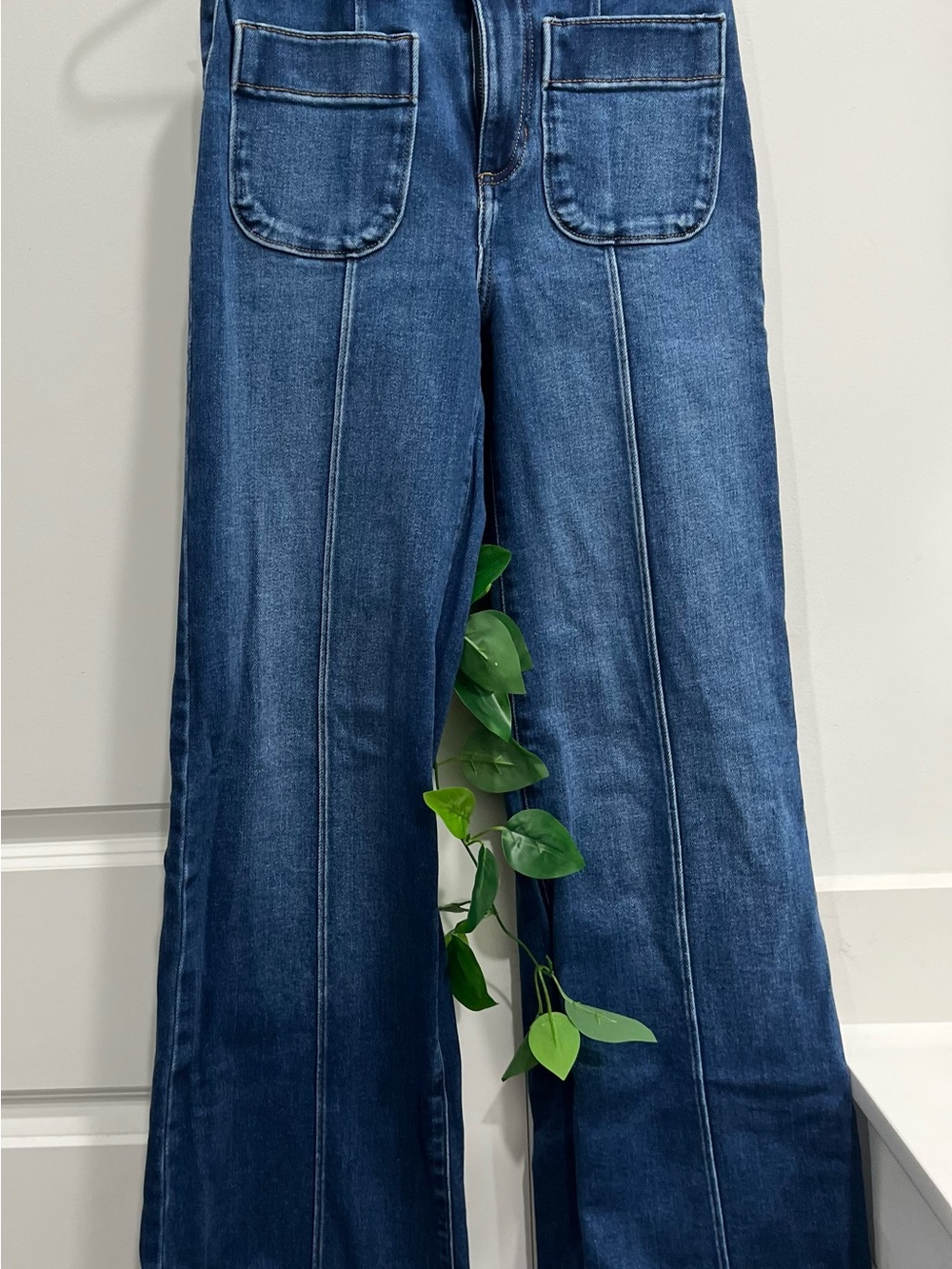 LC Lauren Conrad Dark Blue Wide-Leg Jeans with Front Patch Pockets